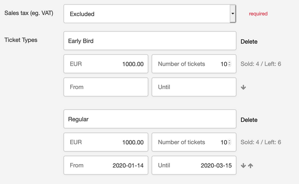 Sortable tickets, optional start and end dates