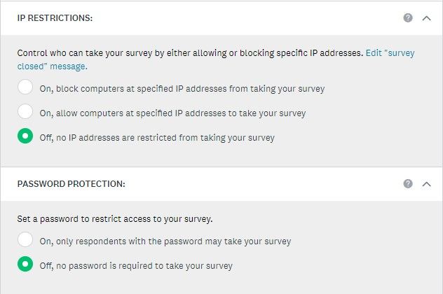 SurveyMonkey protection settings