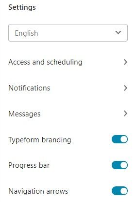 Form settings in Typeform