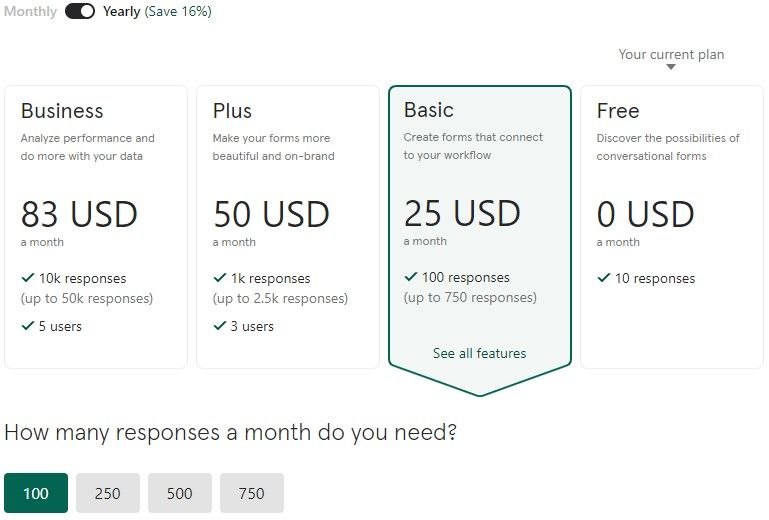 Typeform pricing