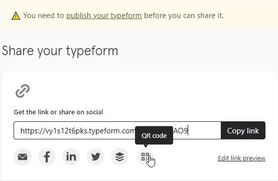 Share options in Typeform