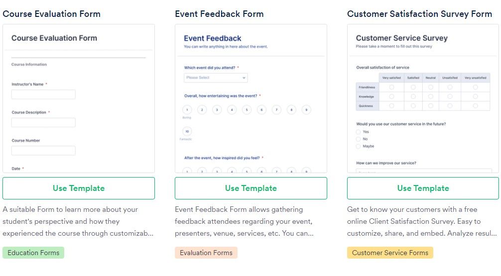 JotForm templates