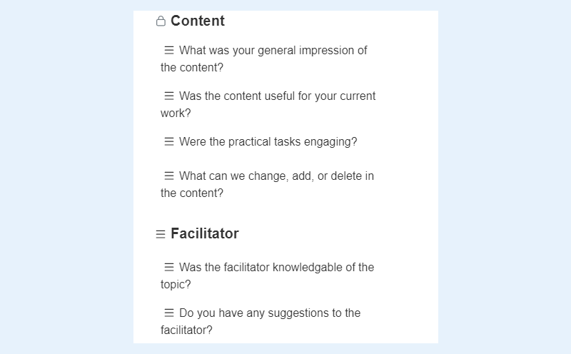 Using sections to structure questions