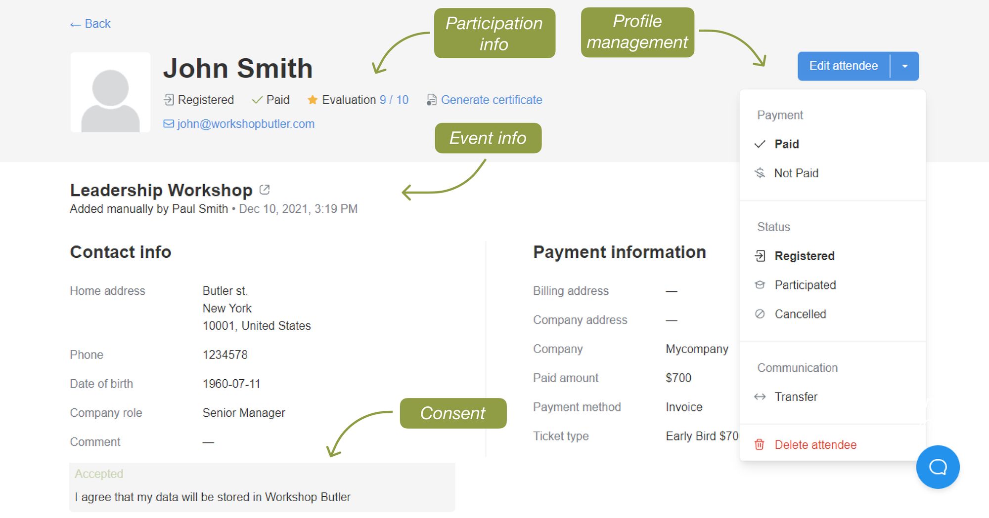 Attendee profile