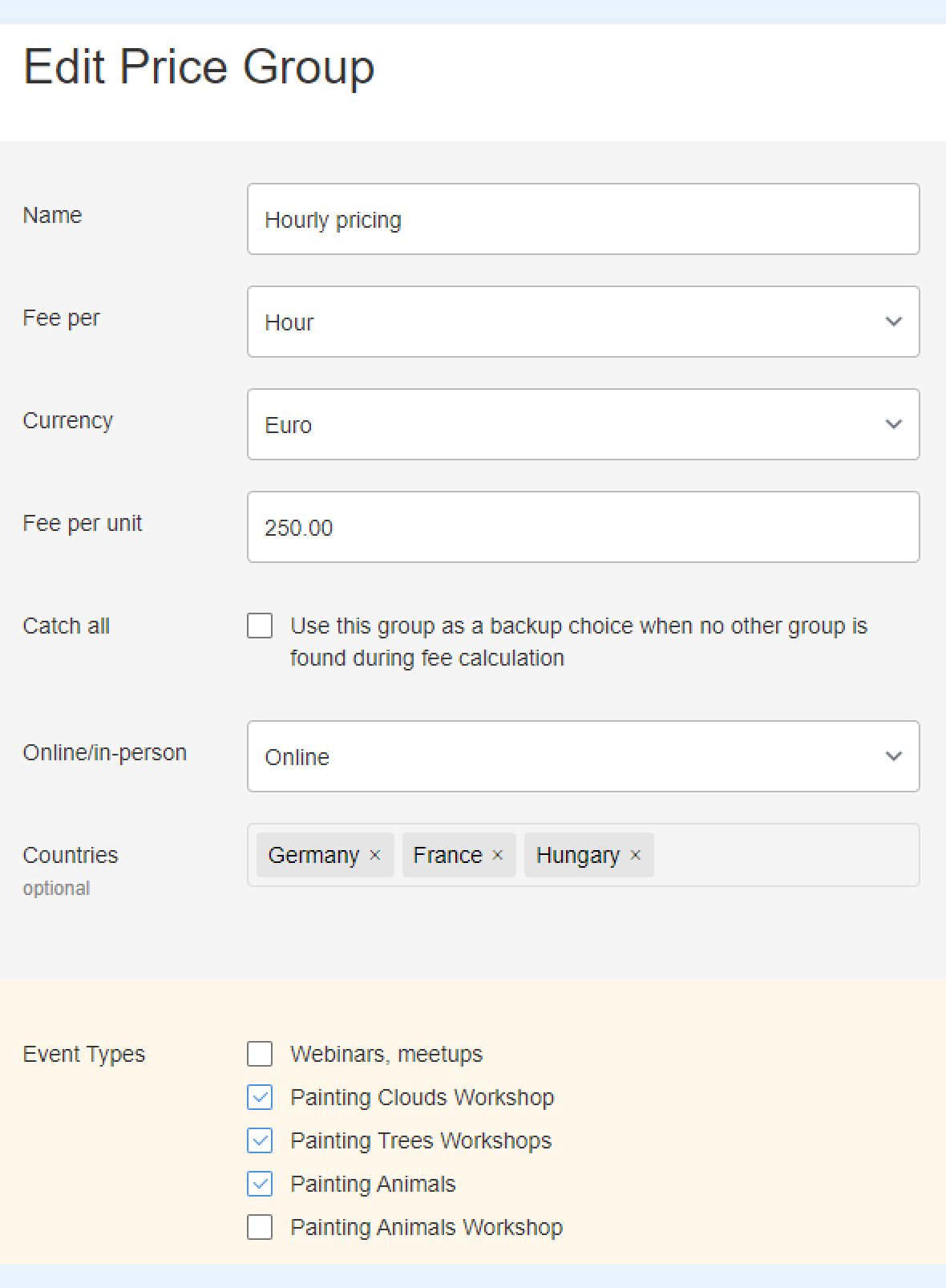 Price group configuration