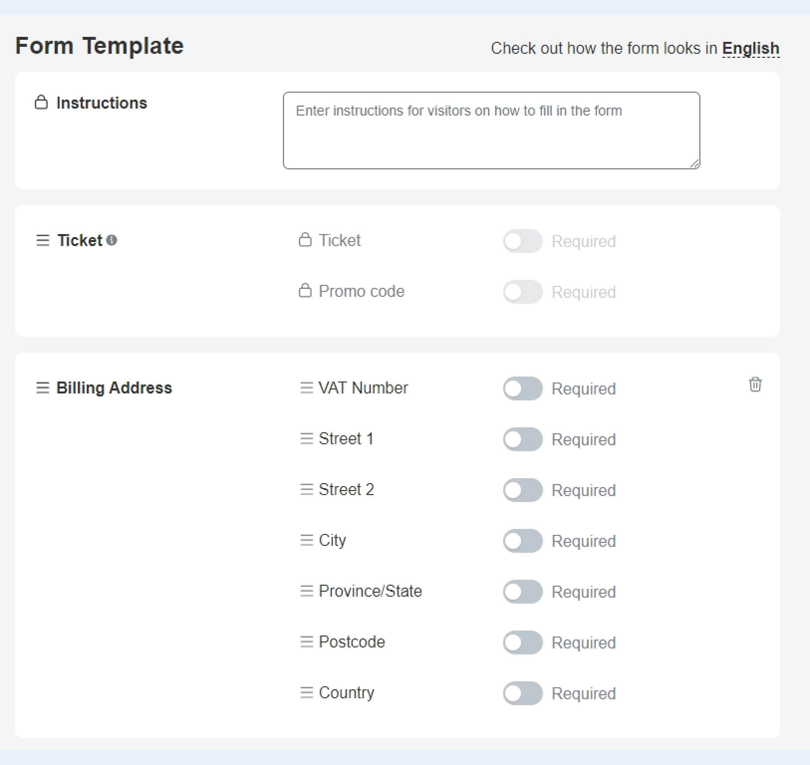 Event registration form configuration