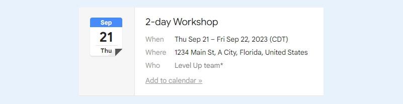 Calendar invitation to in-person event