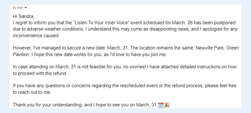 Event cancellation email