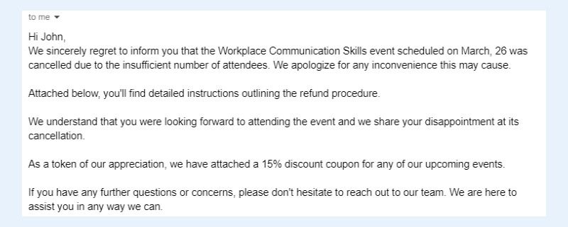 Event cancellation email