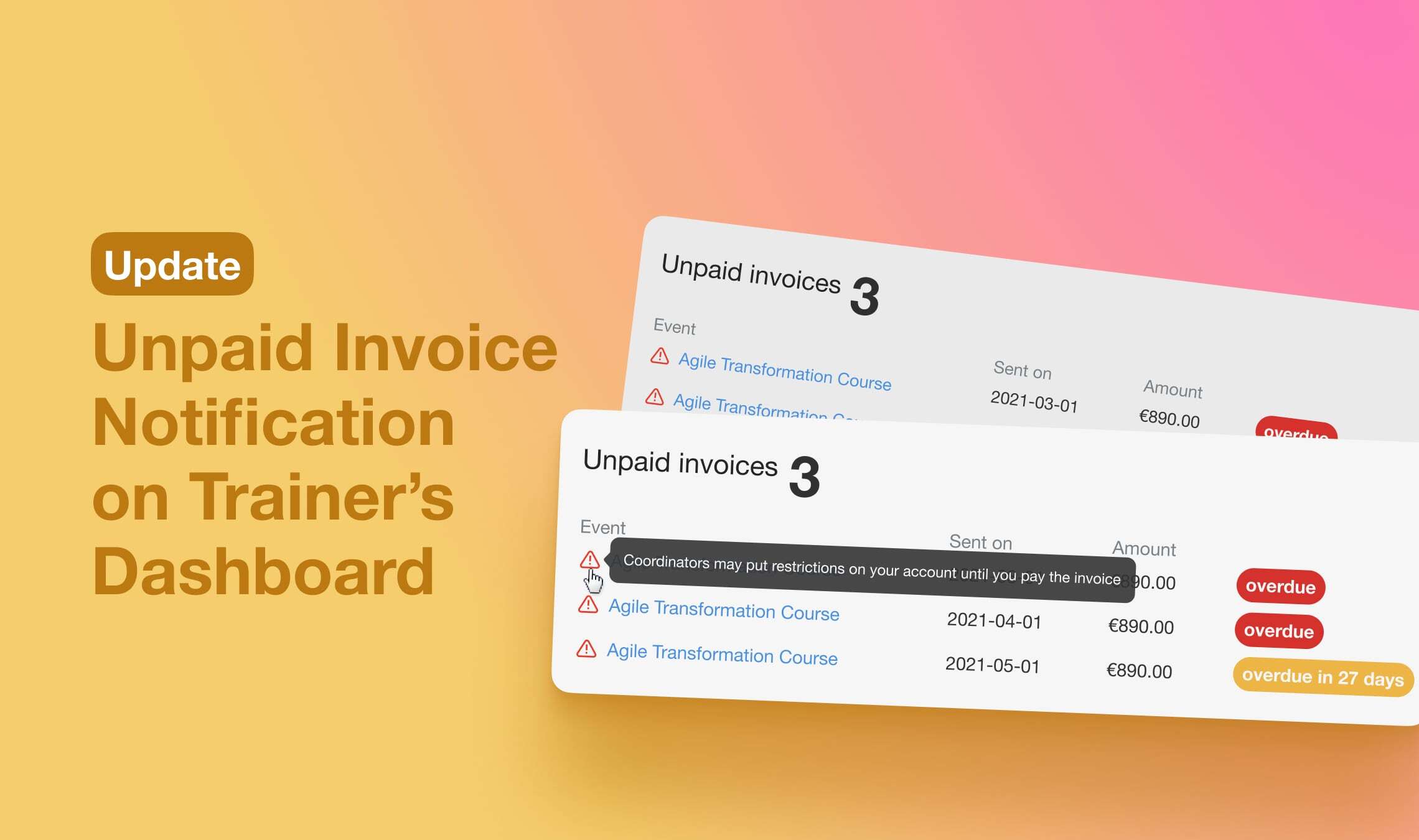 Unpaid Invoice Notifications on Trainer’s Dashboard